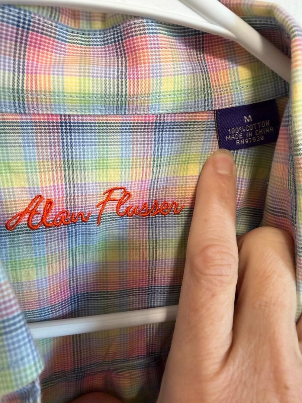 Alan Flusser Men’s Medium Pastel Multicolor Plaid Short Sleeve Button Down Shirt - Picture 4 of 5
